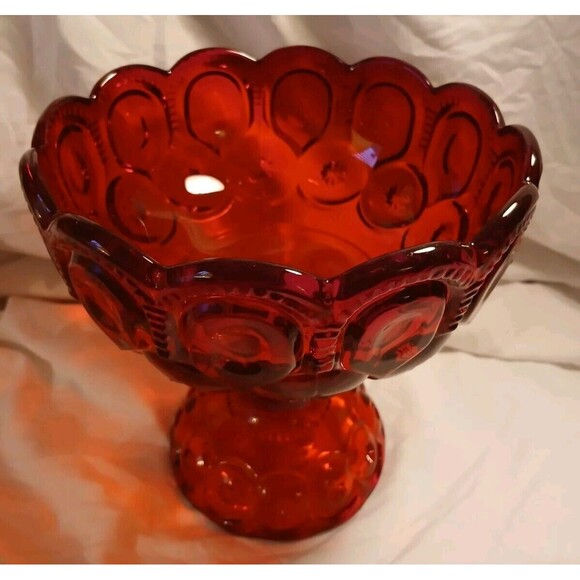12" L.E. Smith Ruby Red Moon & Star Footed Candy Dish w/ Lid UV GLOW - Picture 3 of 8
